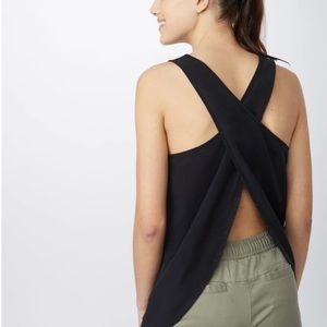 tentree Harbor Open Cross-Back Tank in Black